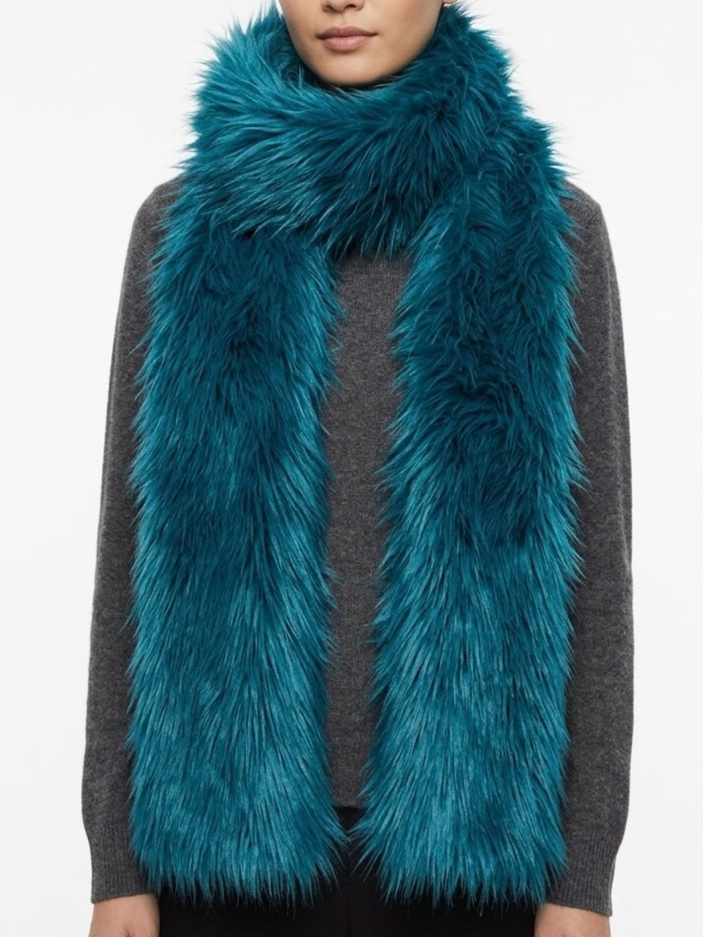 Handmade Teal Blue Long Shaggy Vibrant Scarves Faux Fur Scarf